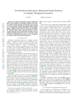On Distributed Multi-player Multiarmed Bandit Problems in Abruptly
  Changing Environment