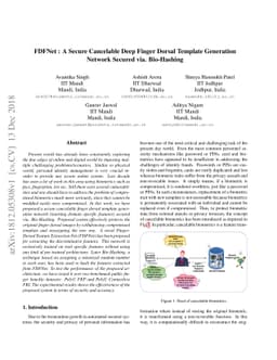 FDFNet : A Secure Cancelable Deep Finger Dorsal Template Generation
  Network Secured via. Bio-Hashing