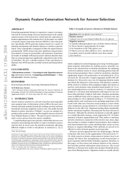 Dynamic Feature Generation Network for Answer Selection