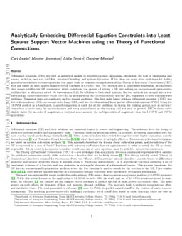 Analytically Embedding Differential Equation Constraints into Least
  Squares Support Vector Machines using the Theory of Functional Connections