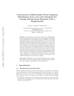 Construction of Differentially Private Empirical Distributions from a
  low-order Marginals Set through Solving Linear Equations with l2
  Regularization