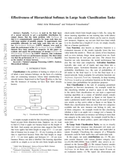 Effectiveness of Hierarchical Softmax in Large Scale Classification
  Tasks