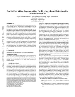 End to End Video Segmentation for Driving : Lane Detection For
  Autonomous Car