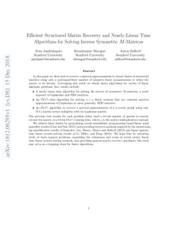Efficient Structured Matrix Recovery and Nearly-Linear Time Algorithms
  for Solving Inverse Symmetric $M$-Matrices