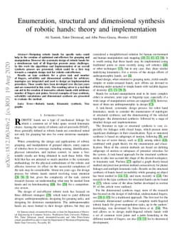 Enumeration, structural and dimensional synthesis of robotic hands:
  theory and implementation
