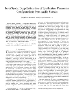 InverSynth: Deep Estimation of Synthesizer Parameter Configurations from
  Audio Signals