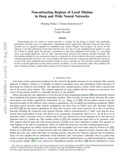 Non-attracting Regions of Local Minima in Deep and Wide Neural Networks