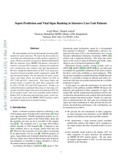 Sepsis Prediction and Vital Signs Ranking in Intensive Care Unit
  Patients