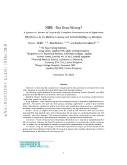 NIPS - Not Even Wrong? A Systematic Review of Empirically Complete
  Demonstrations of Algorithmic Effectiveness in the Machine Learning and
  Artificial Intelligence Literature