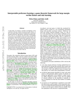 Interpretable preference learning: a game theoretic framework for large
  margin on-line feature and rule learning