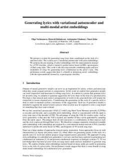 Generating lyrics with variational autoencoder and multi-modal artist
  embeddings