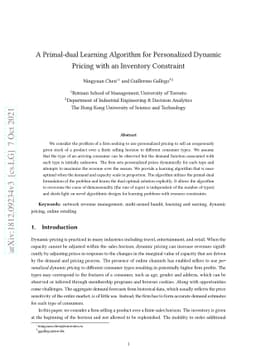 A Primal-dual Learning Algorithm for Personalized Dynamic Pricing with
  an Inventory Constraint