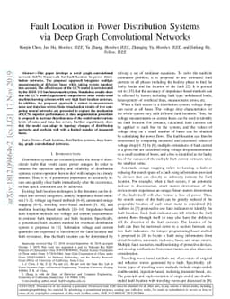 Fault Location in Power Distribution Systems via Deep Graph
  Convolutional Networks