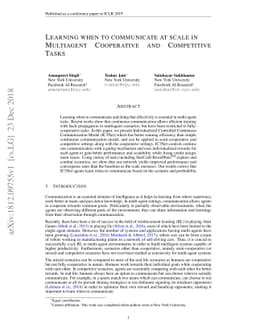 Learning when to Communicate at Scale in Multiagent Cooperative and
  Competitive Tasks