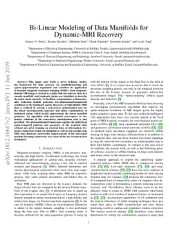 Bi-Linear Modeling of Data Manifolds for Dynamic-MRI Recovery