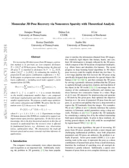 Monocular 3D Pose Recovery via Nonconvex Sparsity with Theoretical
  Analysis
