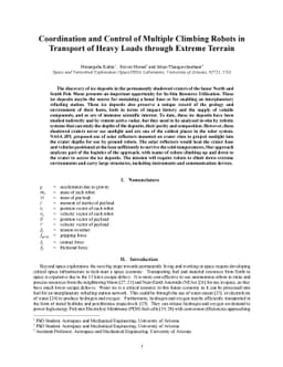 Coordination and Control of Multiple Climbing Robots in Transport of
  Heavy Loads through Extreme Terrain