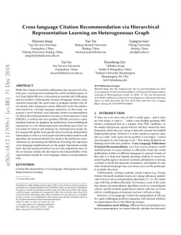 Cross-language Citation Recommendation via Hierarchical Representation
  Learning on Heterogeneous Graph