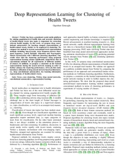 Deep Representation Learning for Clustering of Health Tweets