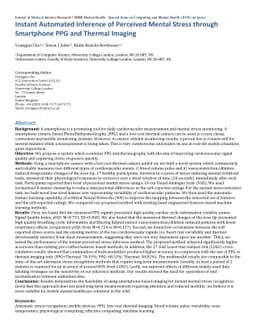 Instant Automated Inference of Perceived Mental Stress through
  Smartphone PPG and Thermal Imaging