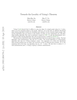 Towards the Locality of Vizing's Theorem