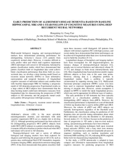 Early Prediction of Alzheimer's Disease Dementia Based on Baseline
  Hippocampal MRI and 1-Year Follow-Up Cognitive Measures Using Deep Recurrent
  Neural Networks