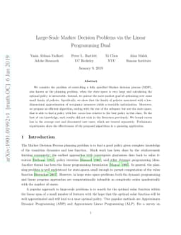 Large-Scale Markov Decision Problems via the Linear Programming Dual