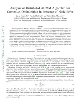Analysis of Distributed ADMM Algorithm for Consensus Optimization in
  Presence of Node Error
