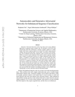 Autoencoders and Generative Adversarial Networks for Imbalanced Sequence
  Classification