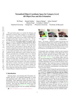 Normalized Object Coordinate Space for Category-Level 6D Object Pose and
  Size Estimation