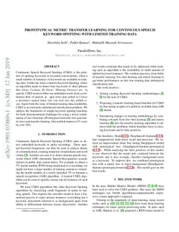 Prototypical Metric Transfer Learning for Continuous Speech Keyword
  Spotting With Limited Training Data