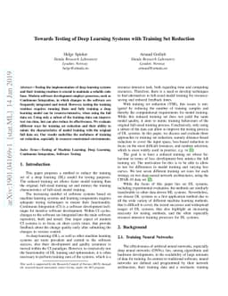 Towards Testing of Deep Learning Systems with Training Set Reduction