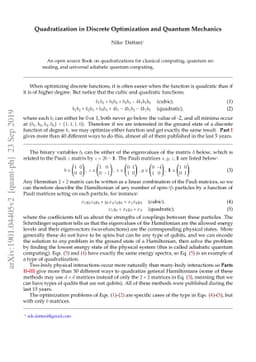 Quadratization in discrete optimization and quantum mechanics