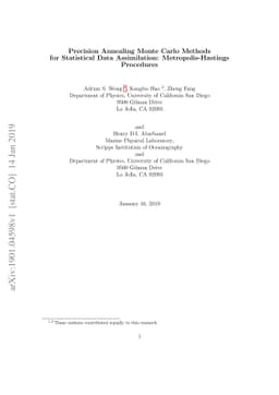 Precision Annealing Monte Carlo Methods for Statistical Data
  Assimilation: Metropolis-Hastings Procedures