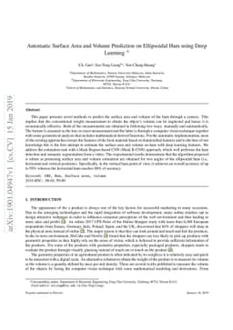 Automatic Surface Area and Volume Prediction on Ellipsoidal Ham using
  Deep Learning