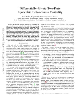 Differentially-Private Two-Party Egocentric Betweenness Centrality