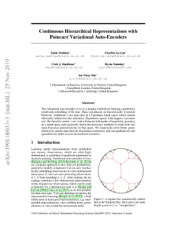 Continuous Hierarchical Representations with Poincaré Variational
  Auto-Encoders