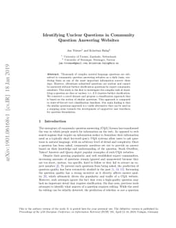 Identifying Unclear Questions in Community Question Answering Websites