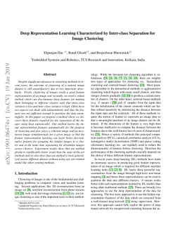 Deep Representation Learning Characterized by Inter-class Separation for
  Image Clustering