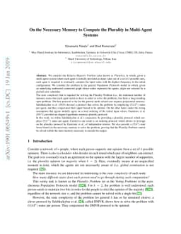 On the Necessary Memory to Compute the Plurality in Multi-Agent Systems