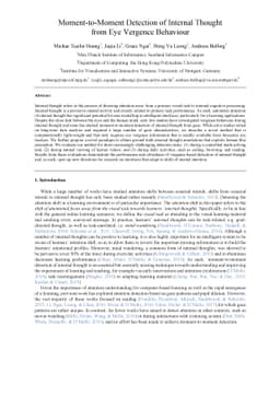 Moment-to-Moment Detection of Internal Thought from Eye Vergence
  Behaviour