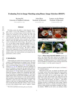 Evaluating Text-to-Image Matching using Binary Image Selection (BISON)