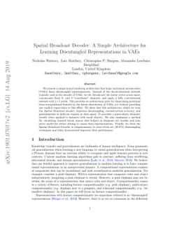 Spatial Broadcast Decoder: A Simple Architecture for Learning
  Disentangled Representations in VAEs