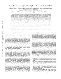 Neural Decoder for Topological Codes using Pseudo-Inverse of Parity
  Check Matrix