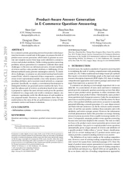 Product-Aware Answer Generation in E-Commerce Question-Answering
