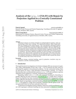 Analysis of the $(μ/μ_I,λ)$-CSA-ES with Repair by Projection
  Applied to a Conically Constrained Problem