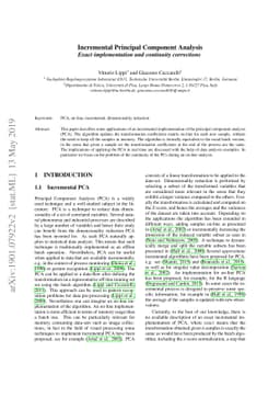 Incremental Principal Component Analysis Exact implementation and
  continuity corrections