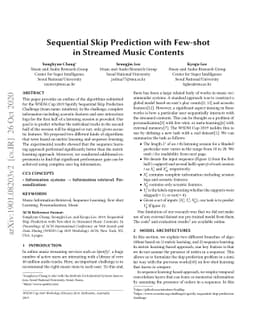 Sequential Skip Prediction with Few-shot in Streamed Music Contents