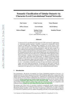 Semantic Classification of Tabular Datasets via Character-Level
  Convolutional Neural Networks