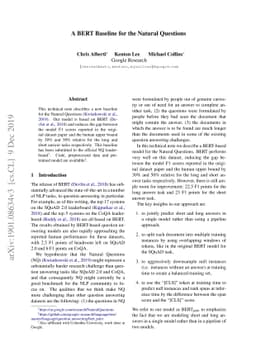 A BERT Baseline for the Natural Questions